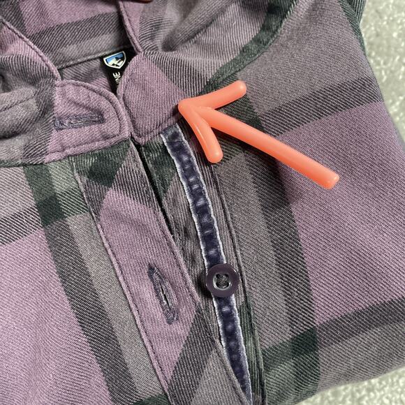 Kuhl Flannel Shirt Womens Small 1/2 Button Pockets Plaid Purple Outdoors - Picture 4 of 15